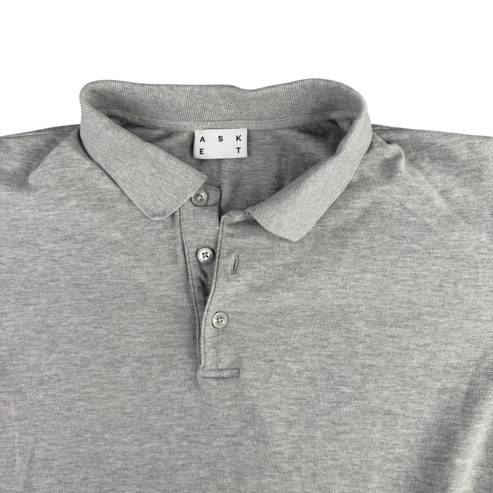 ASKET The Pique Polo Mens Medium Long Grey Organic Cotton Designer Shirt